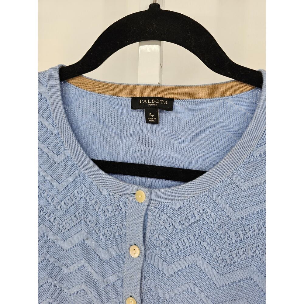 Talbots Womens Sz SP Petite Button Up Cardigan Sweater Light Purple Chevron Knit - Picture 3 of 4